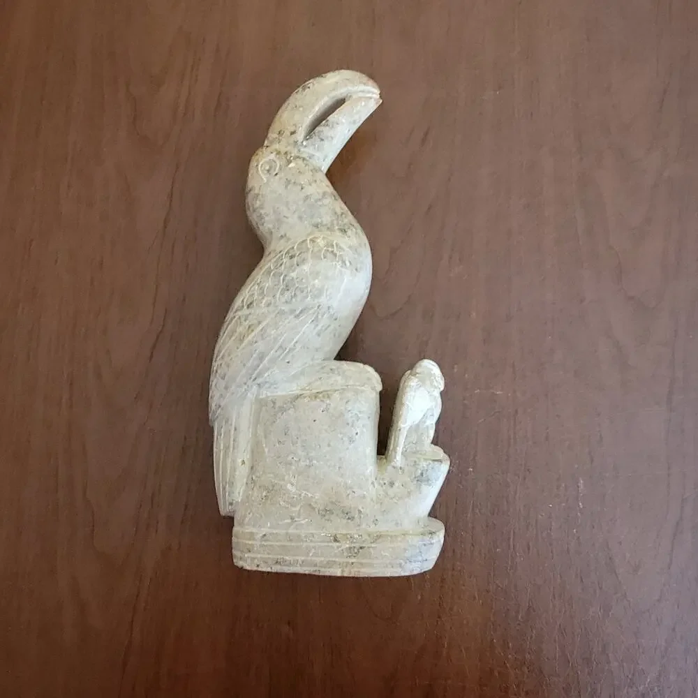 Vintage Toucan with owl figurine sculpture hand carved natural stone